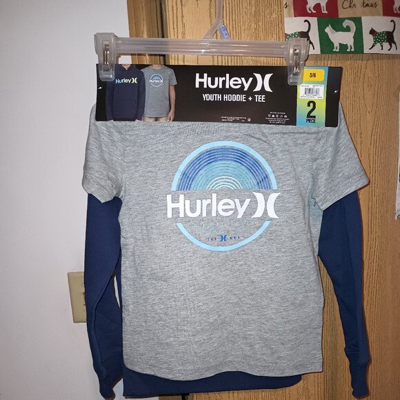 NEW Hurley Boy's 2 Pack Hoodie & Tee Set Navy/Grey Size 5/6 - Picture 2 of 8